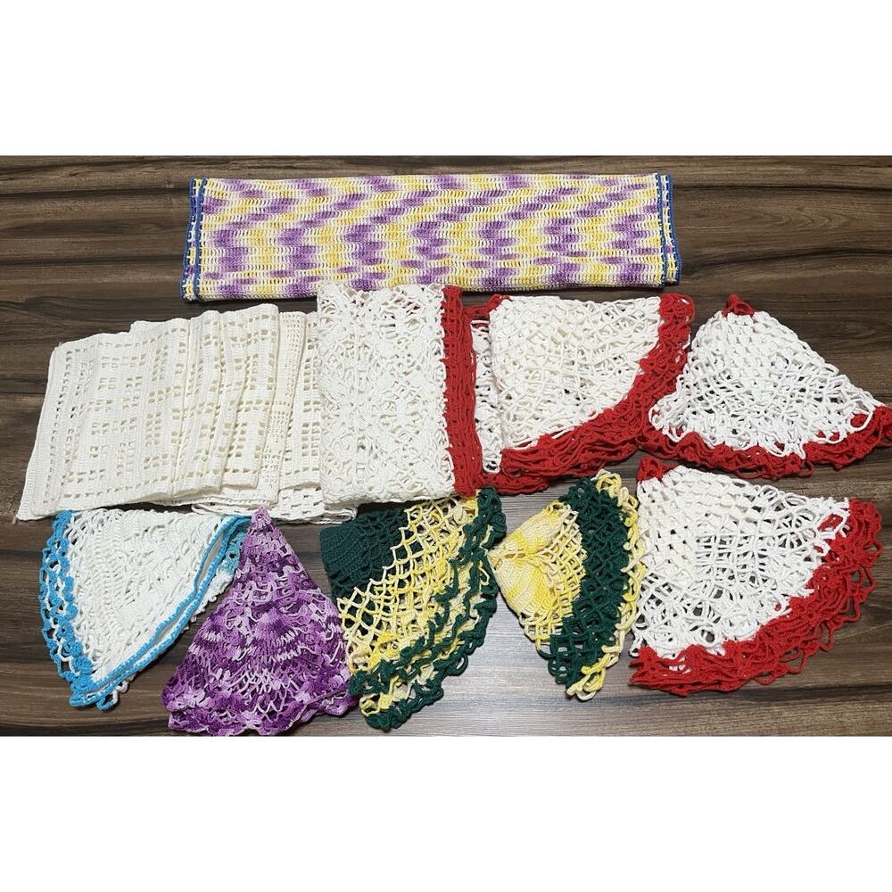 Lot of 18 Vintage Crochet & Lace Doilies White, Red, Blue, Purple Mixed shapes